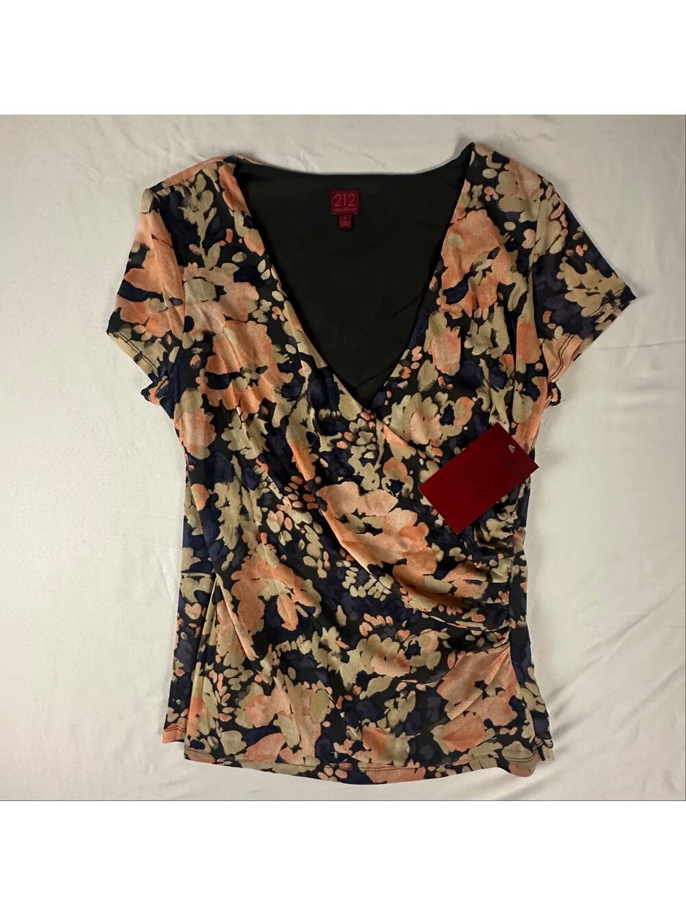 212 Collection NWT Floral Faux Wrap Top Large